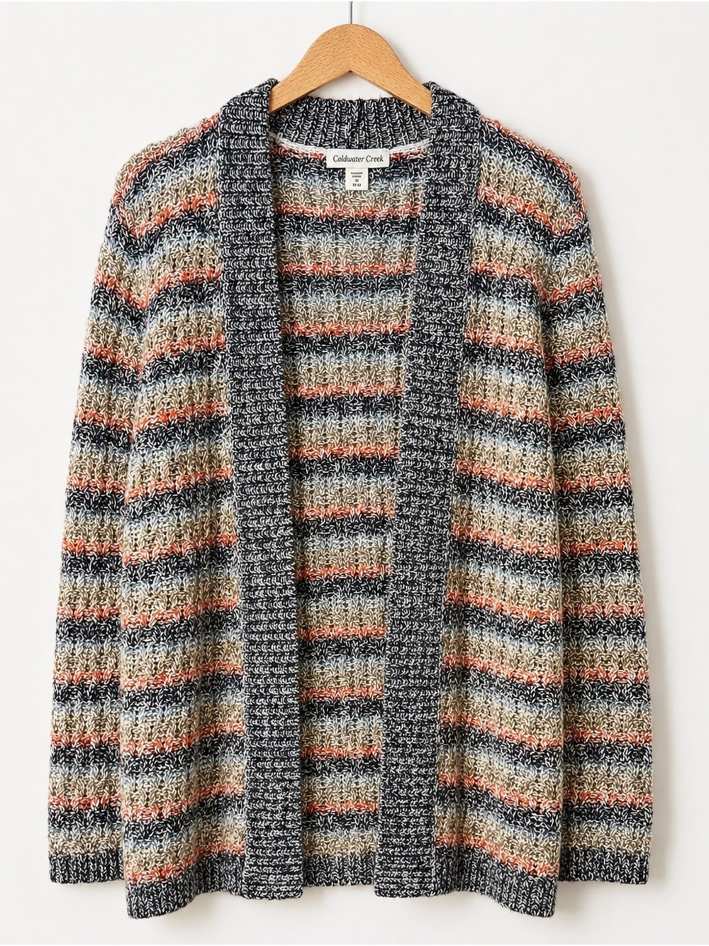 Coldwater Creek Marled Stripe Open Front Cardigan Sweater Medium 10 12